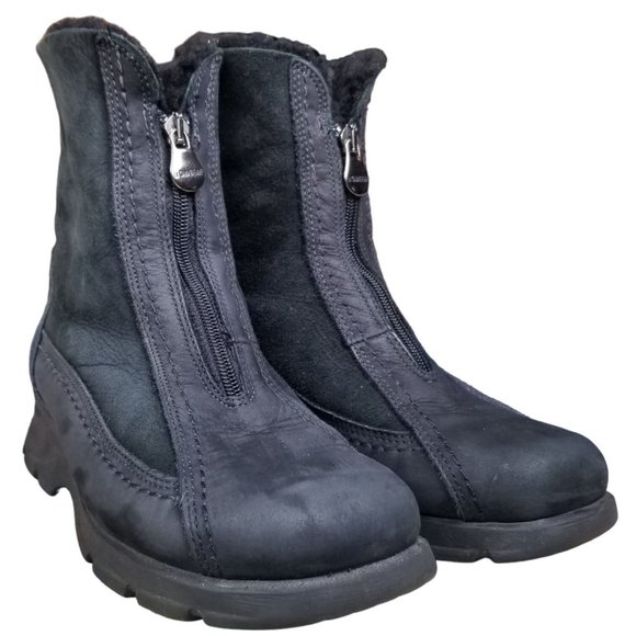 Vintage La Canadienne square toe sherpa lined lug sole black suede platform boot - Picture 2 of 13